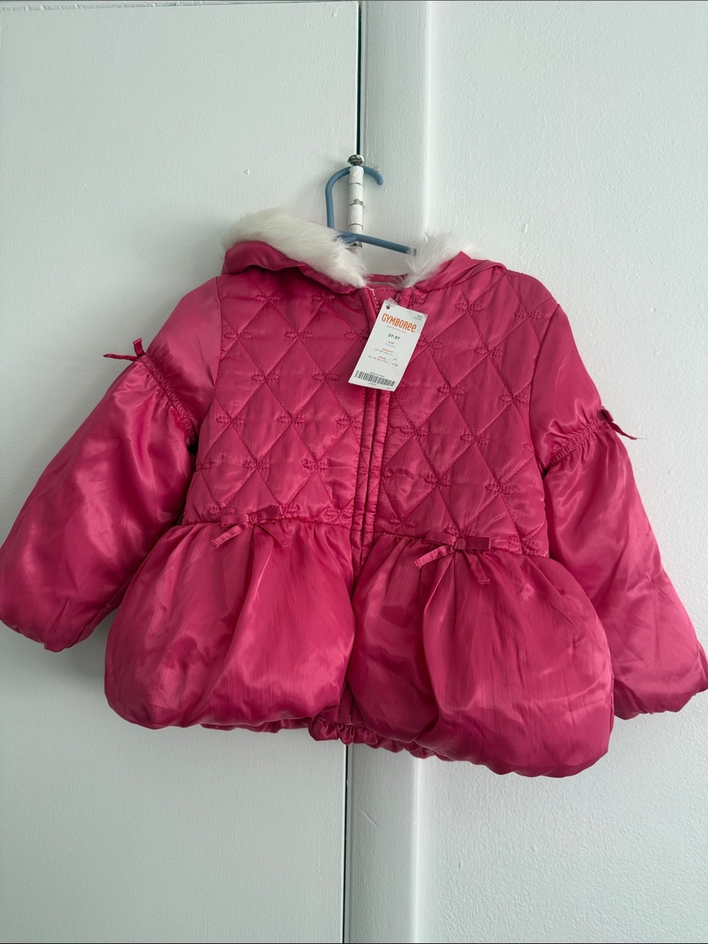 Gymboree Bright Pink Quilted Hooded Puffer with Faux Fur Trim
